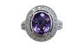 Bezel Set Oval Cut Amethyst and Diamond Halo Ring made in 18-Karat White Gold