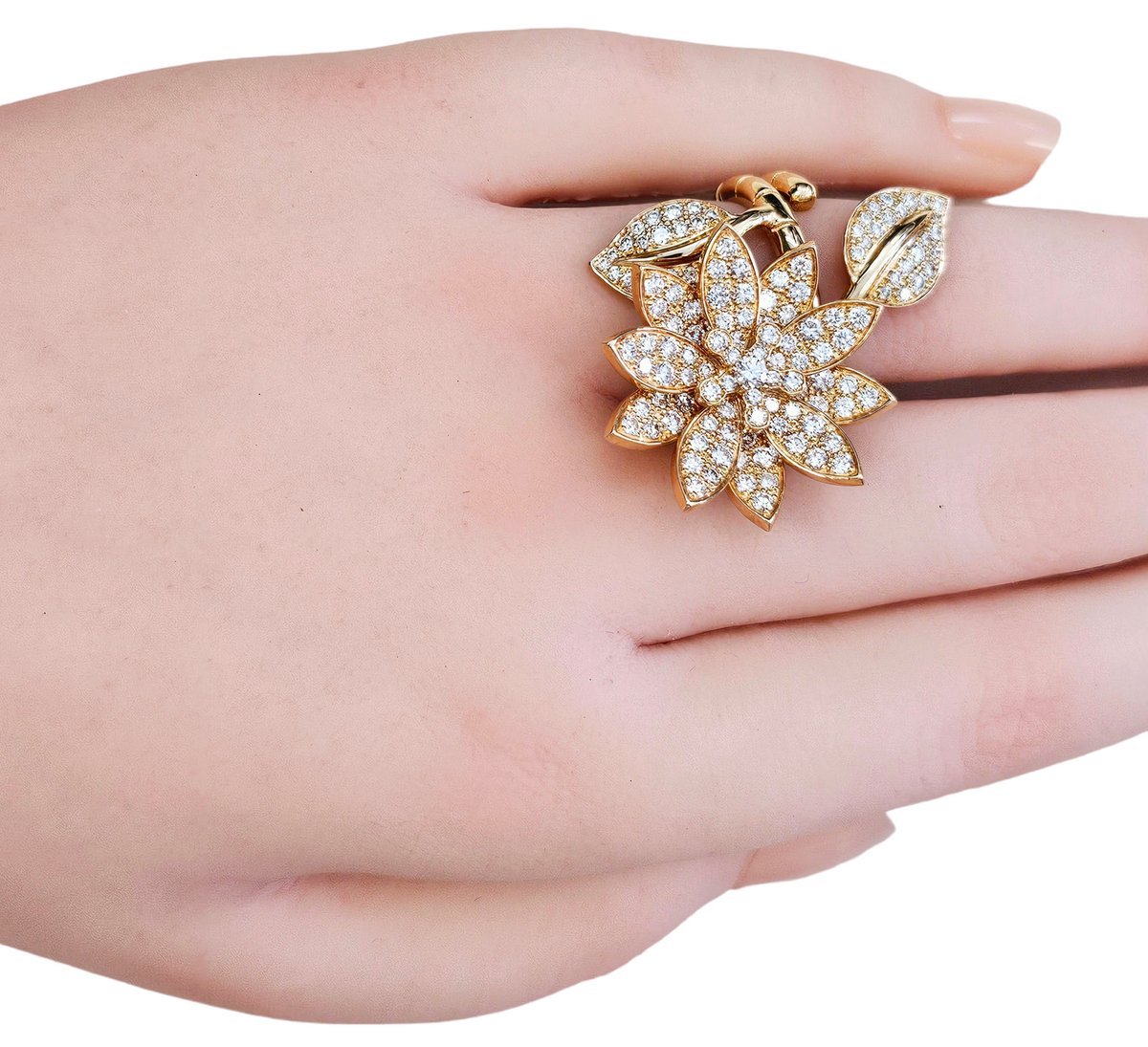 Diamond Floral Design Single/ Double finger Ring made in 18-Karat Rose Gold