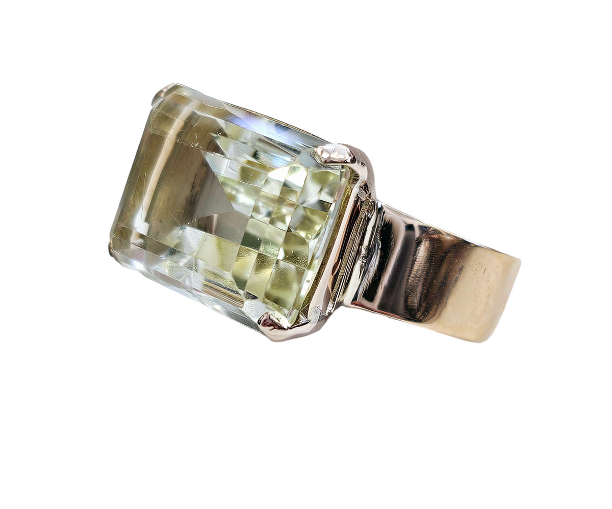 9 CT Emerald Cut Citrine Cocktail Ring made in 14-Karat Rose Gold