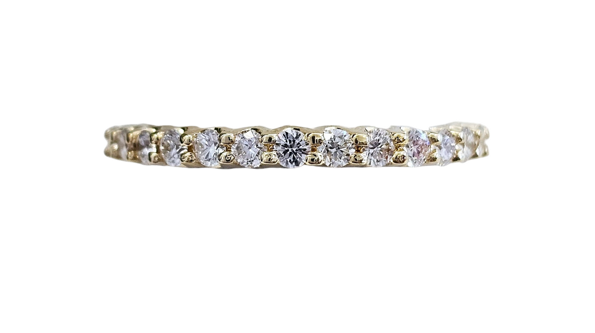 Round Brilliant Cut Diamond Eternity Band with U-Prong Style setting made in 18-Karat Yellow Gold