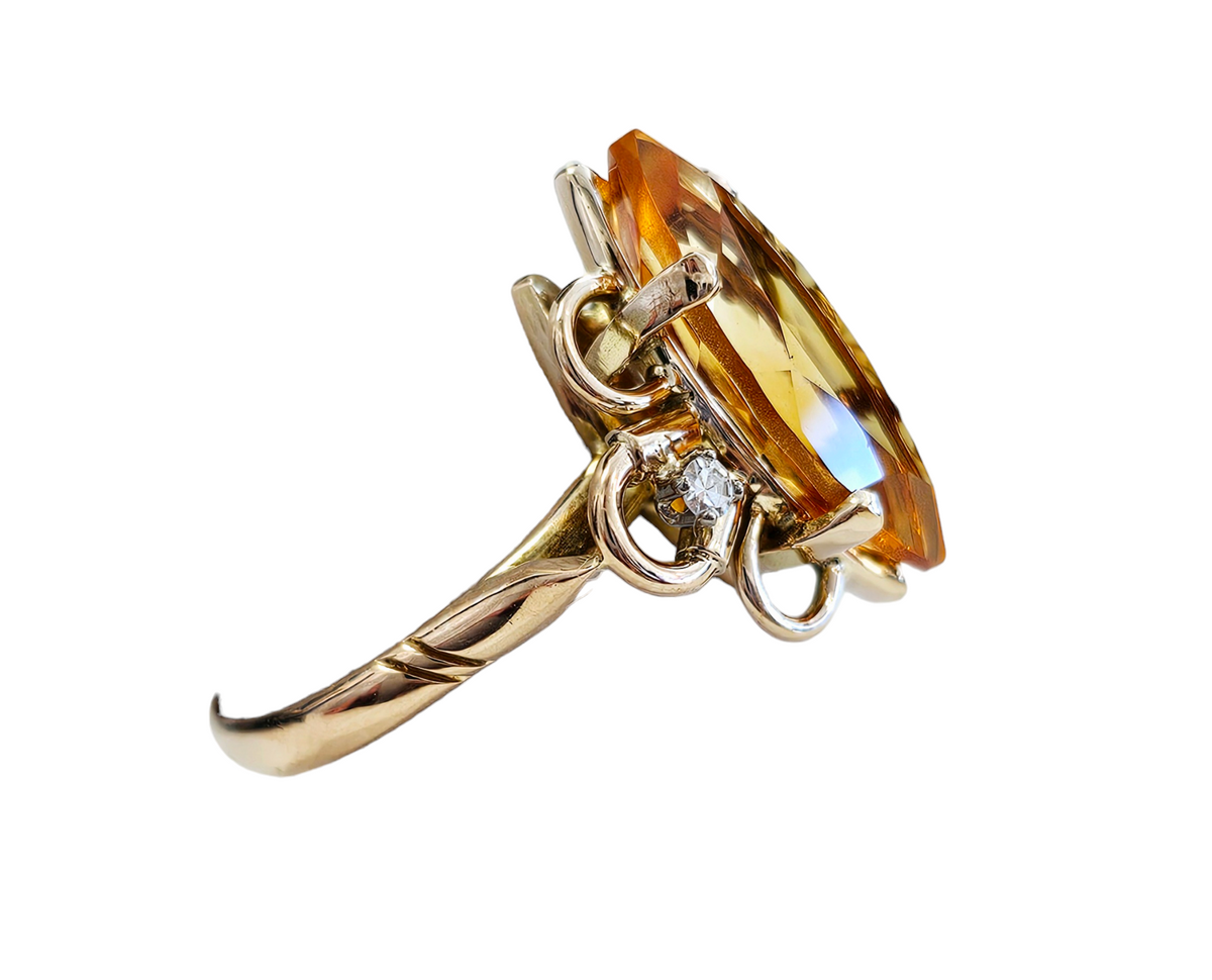 Marquise Cut Citrine with Old Cut Diamonds made in 18-Karat Rose Gold