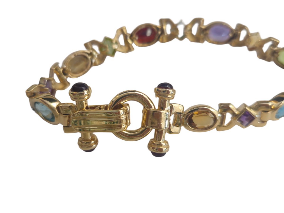 European Style Bracelet with Colored Stones in 14 Karat Gold