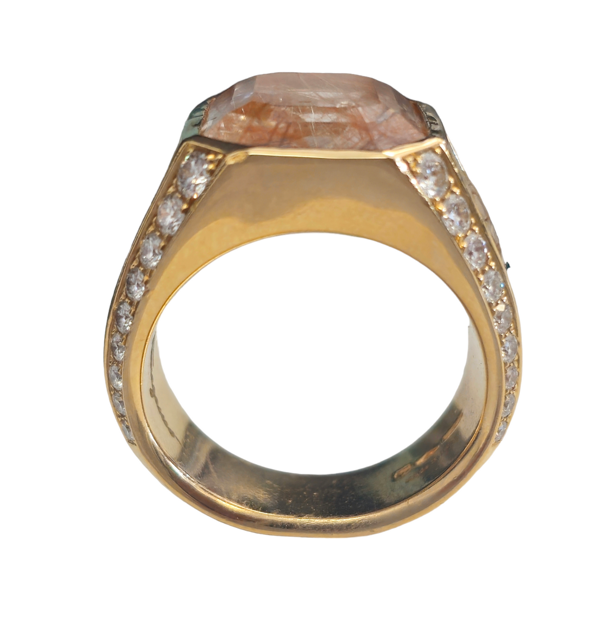 Salvatore Ferragamo 18 Karat Yellow Gold Ring with Quartz and Diamonds