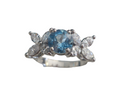 Aquamarine Tiffany Platinum Ring with Diamonds and Flower Design