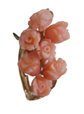 Pink  Coral Carved Flower Design in 14 Karat Gold Ring