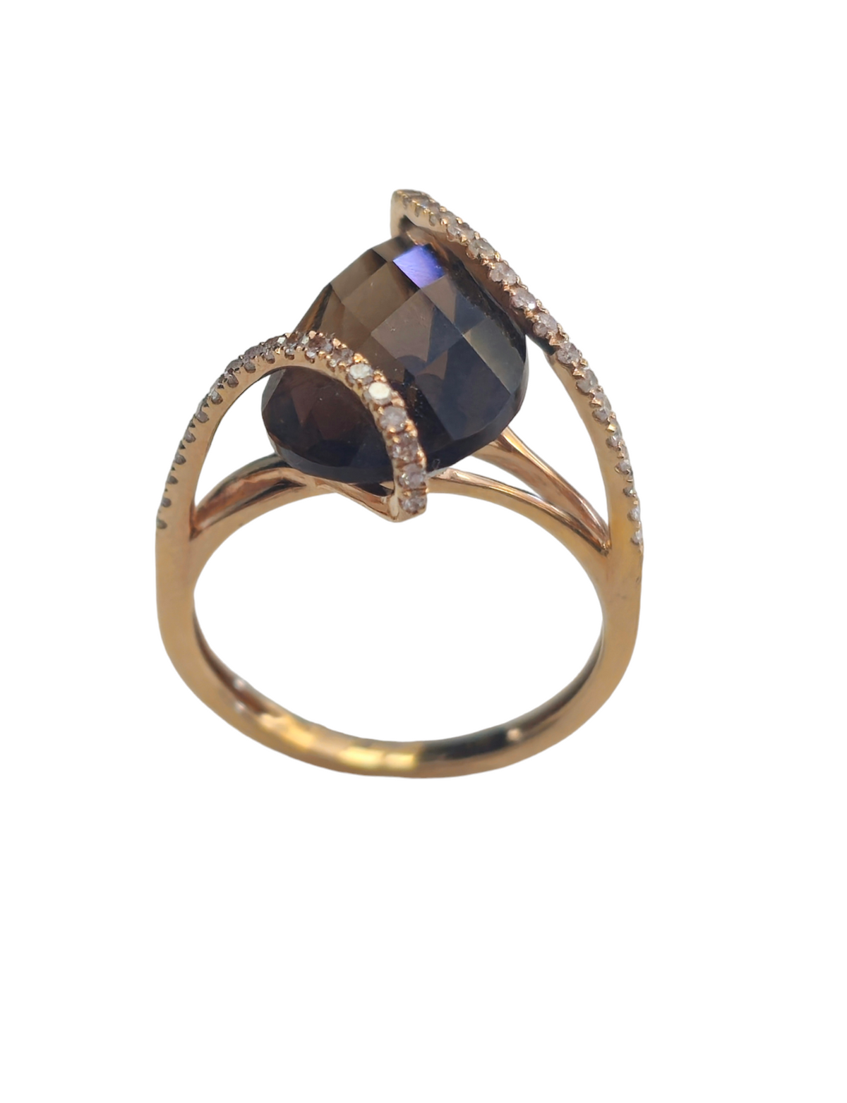 Pear Shaped Smokey Quartz with Diamonds in 14 Karat Gold Ring