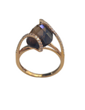 Pear Shaped Smokey Quartz with Diamonds in 14 Karat yellow Gold Ring