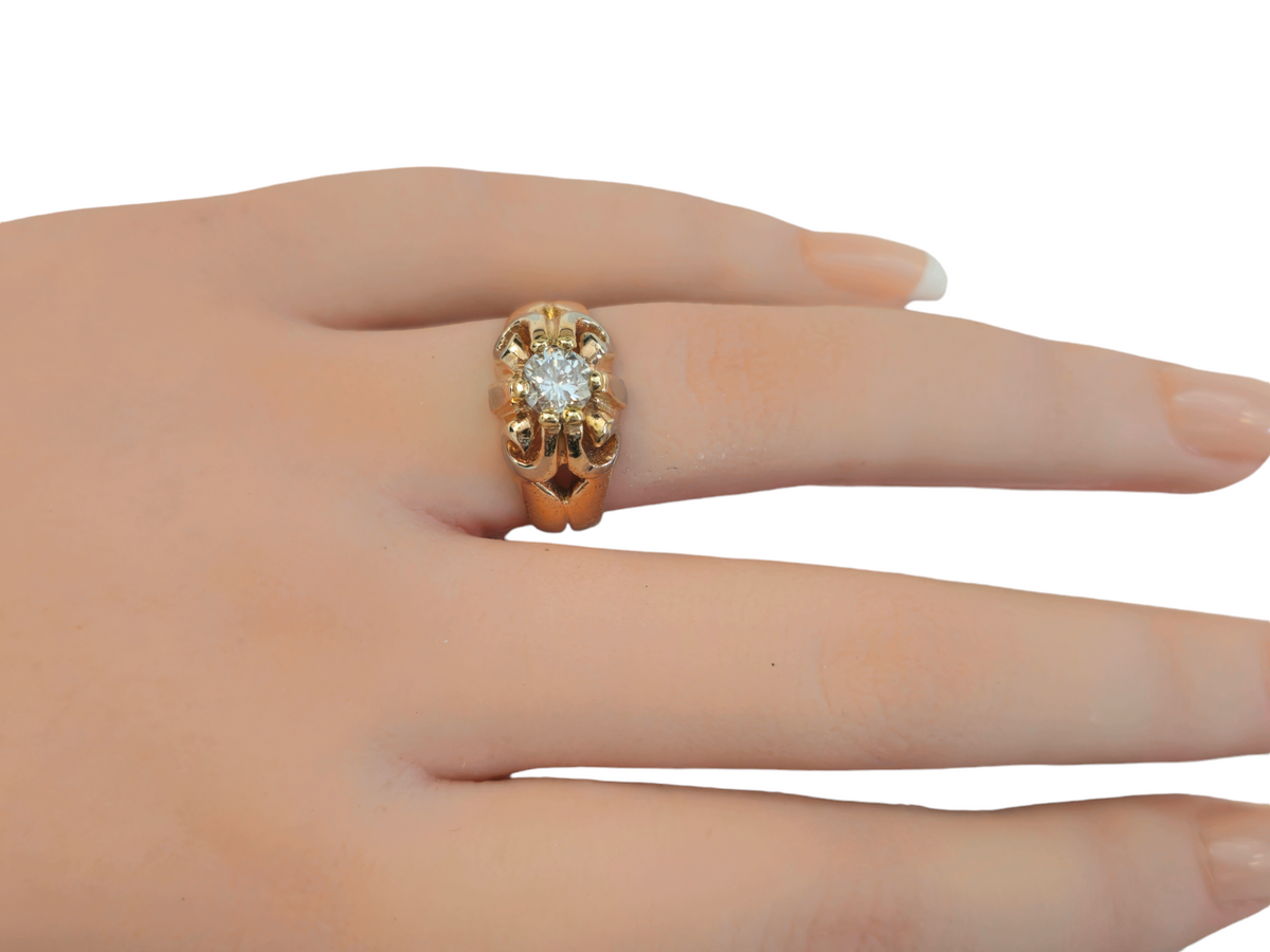 Single Diamond with Scroll Design Ring in 18 Karat Rose Gold