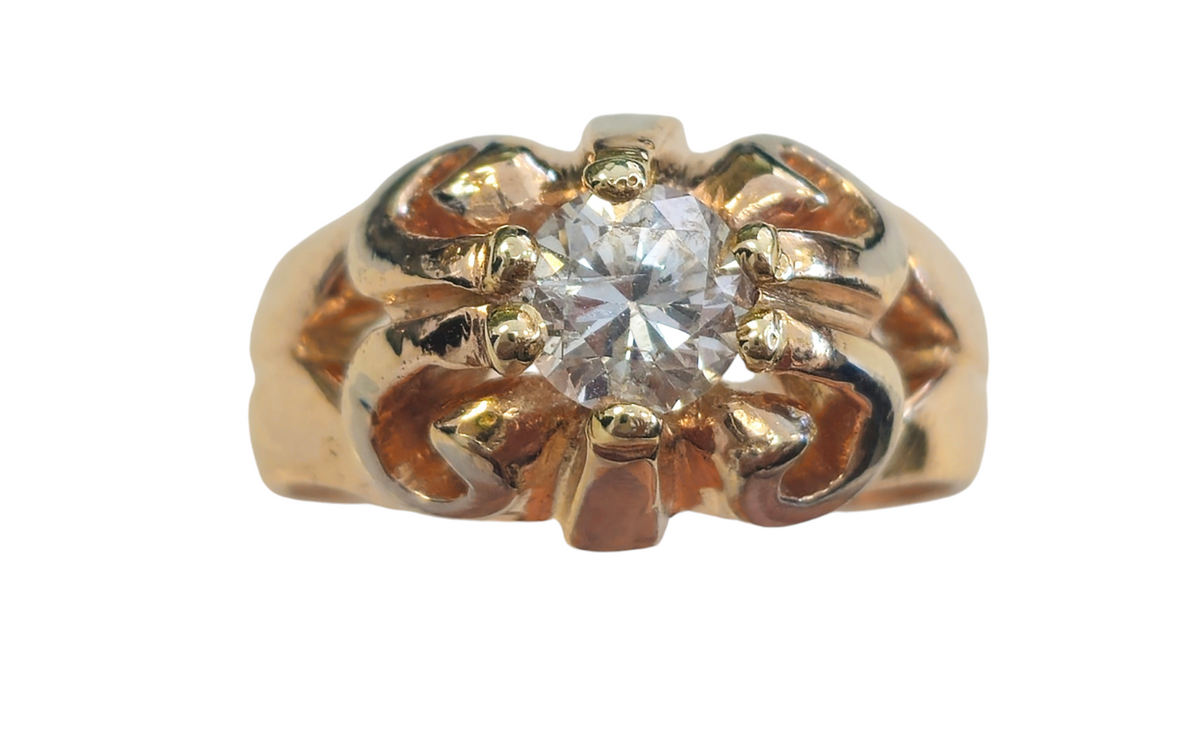 Single Diamond with Scroll Design Ring in 18 Karat Rose Gold