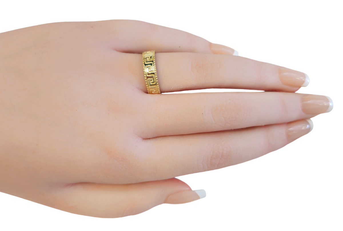 14 Karat Yellow Gold Ring Designed in Greek Pattern