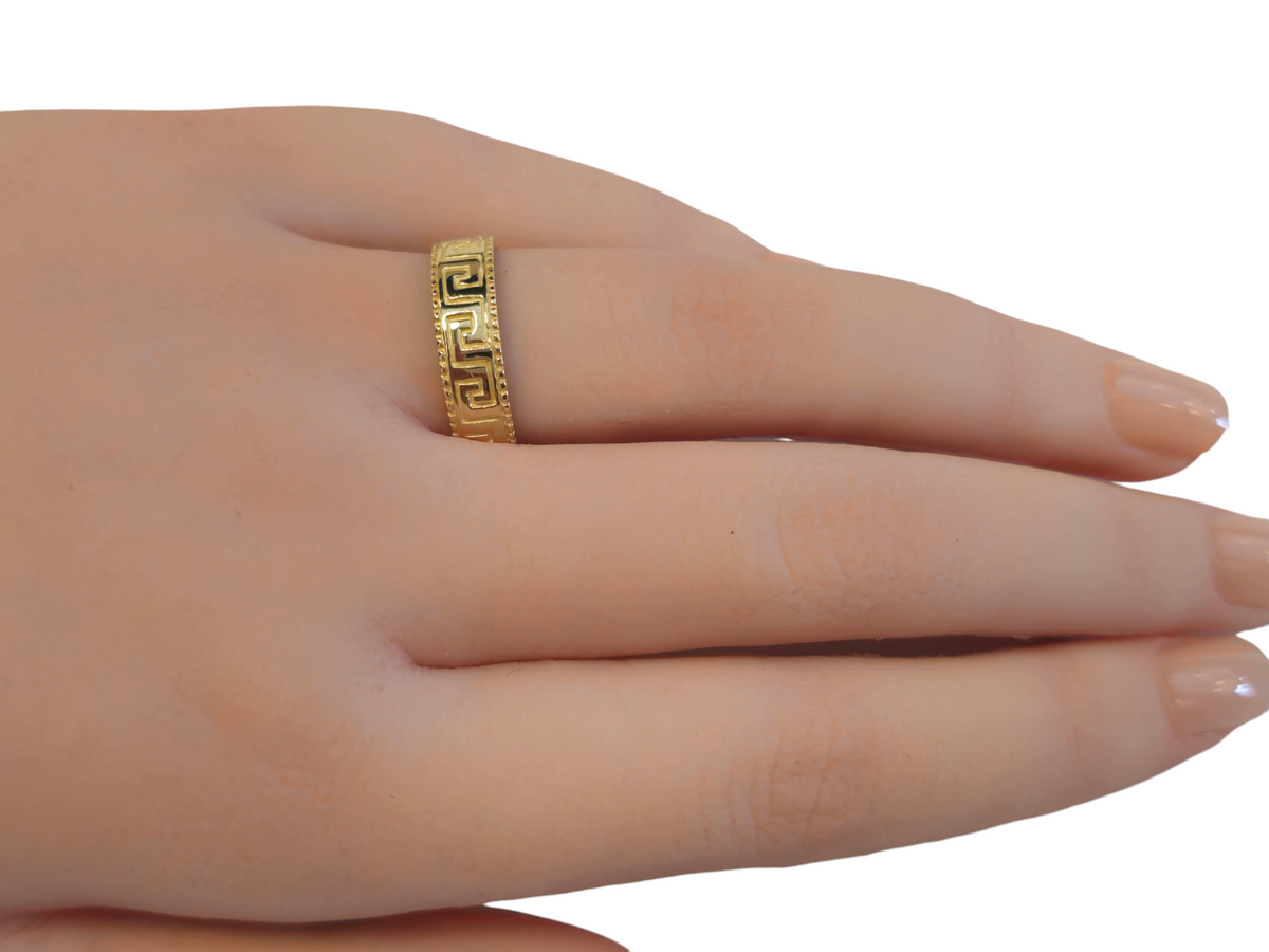 14 Karat Yellow Gold Ring Designed in Greek Pattern