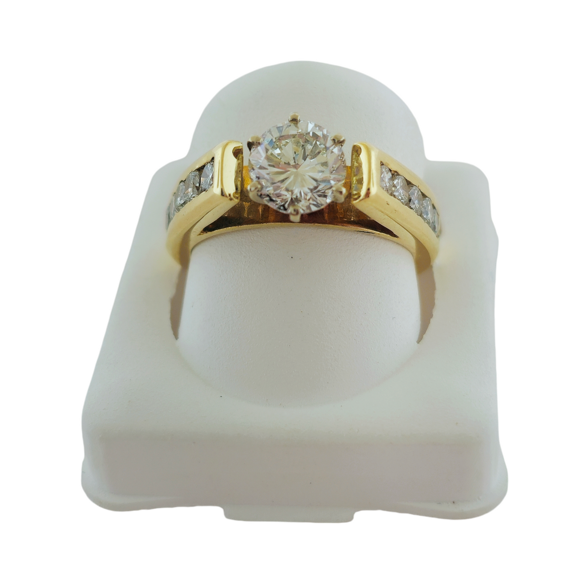 14K Yellow Gold Ring with Center and Side Diamonds