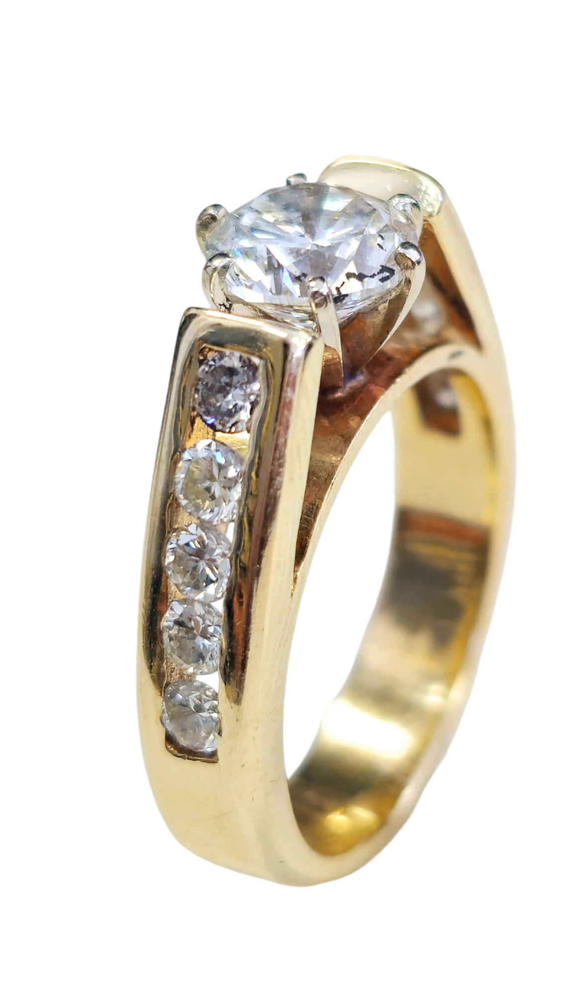 14K Yellow Gold Ring with Center and Side Diamonds