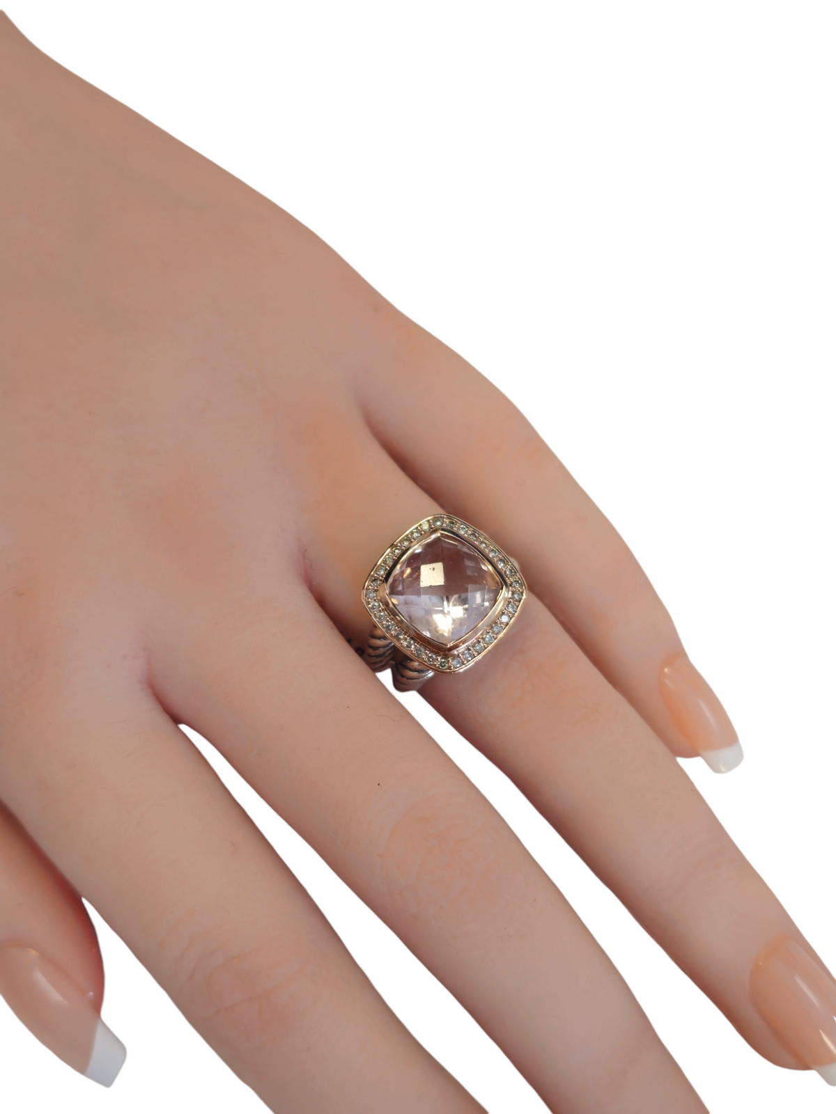 David Yurman Albion Morganite Ring 925 Sterling Silver and 18K Rose Gold