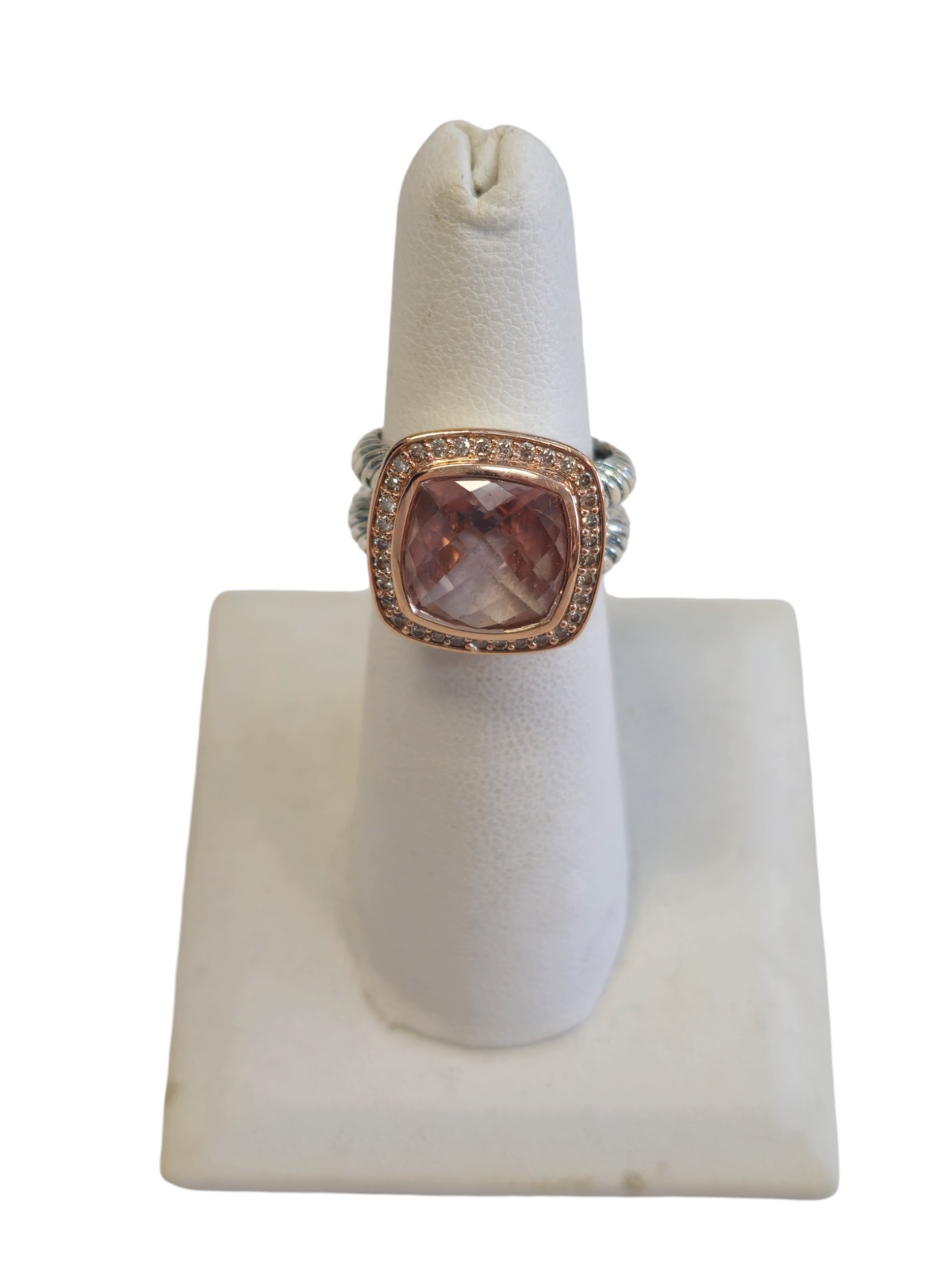 David Yurman Albion Morganite Ring 925 Sterling Silver and 18K Rose Gold