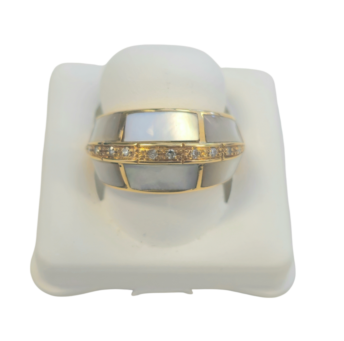 18 Karat Yellow Gold Mother of Pearl Ring w/ Diamonds