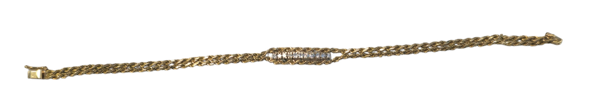 14 Karat Yellow Gold Double Rope Chain Bracelet with Diamonds