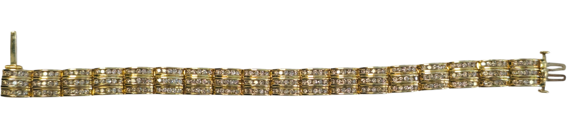 14 Karat Yellow Gold 3 Row Diamond Link Bracelet