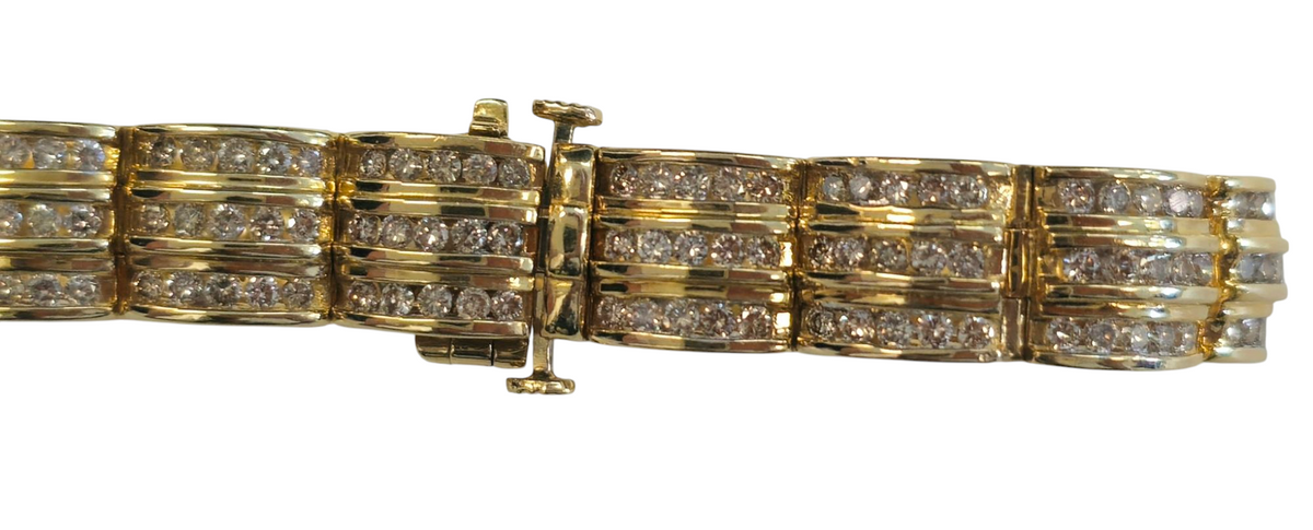 14 Karat Yellow Gold 3 Row Diamond Link Bracelet