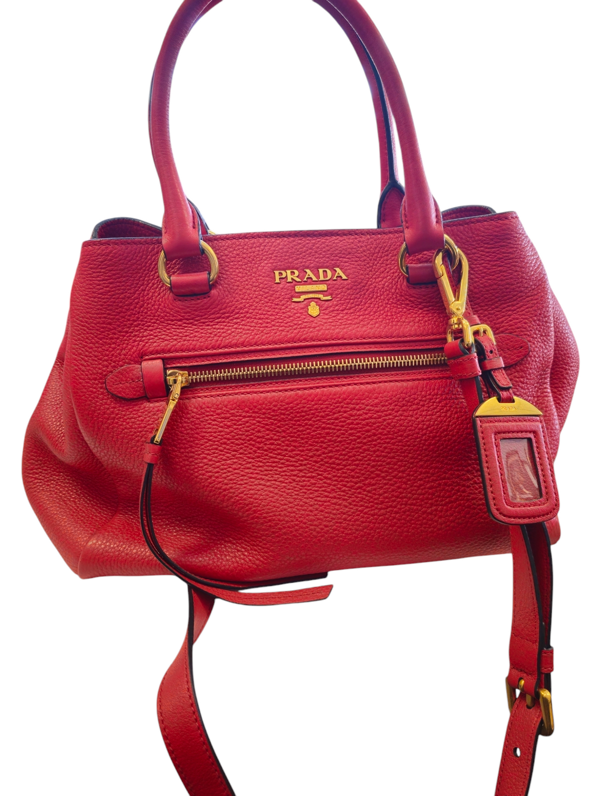 Prada Red Vitello Leather Tote