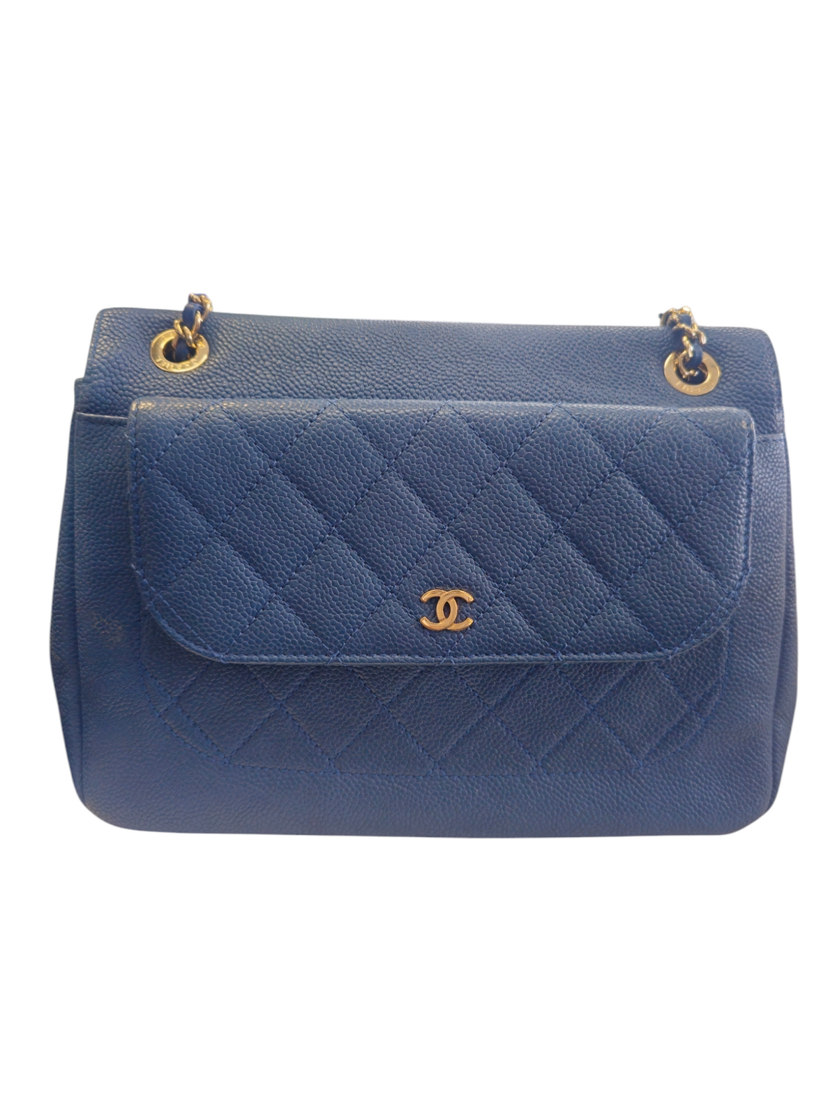 Chanel Blue Caviar Skin Matelassé Coco Mark Chain Reversible Shoulder Bag