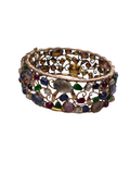 Bangle  Bracelet with Multicolor gemstones  with Jade Sapphire Tourmaline Pearls Quartz Ruby Kunzite in 14 Kt Yellow Gold