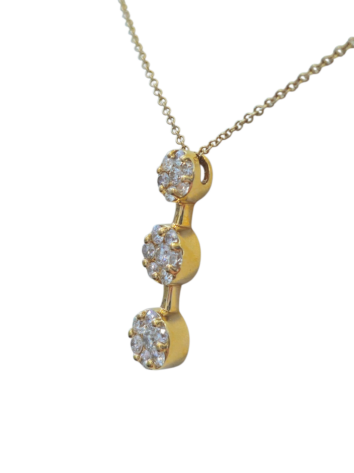 Triple Diamond Cluster Pendant Necklace in 14 Karat Yellow Gold