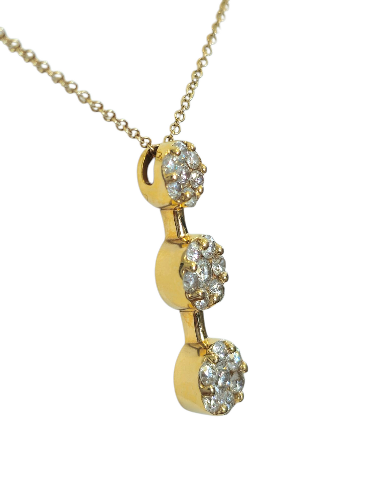 Triple Diamond Cluster Pendant Necklace in 14 Karat Yellow Gold