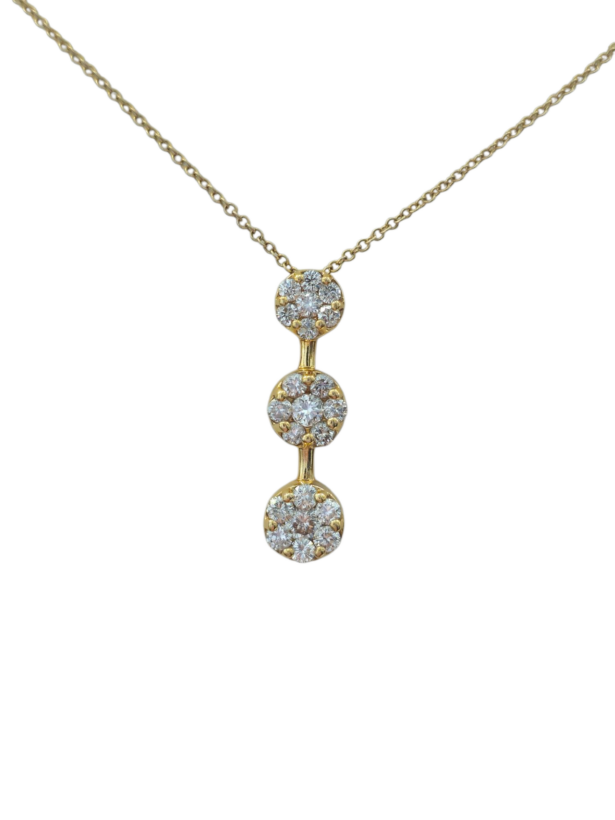 Triple Diamond Cluster Pendant Necklace in 14 Karat Yellow Gold