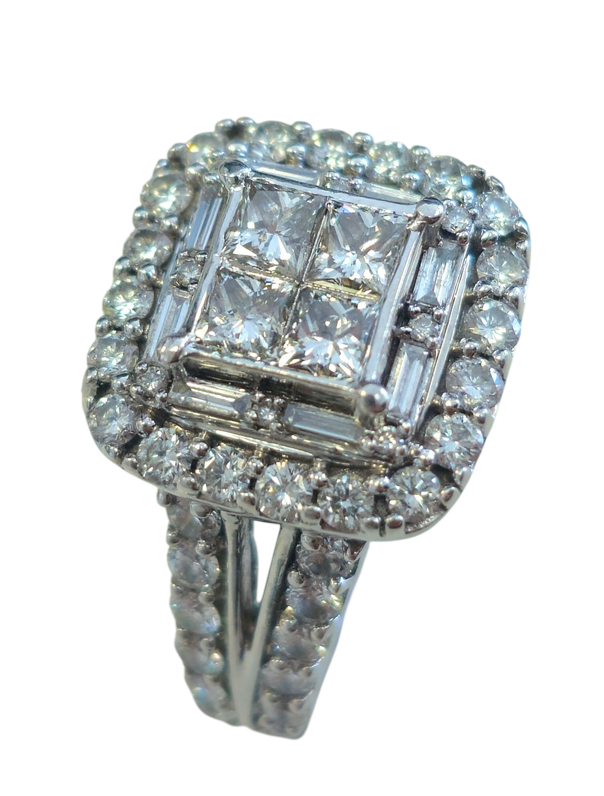 Princess Cut Quad Diamond Ring in 14 Karat White Gold