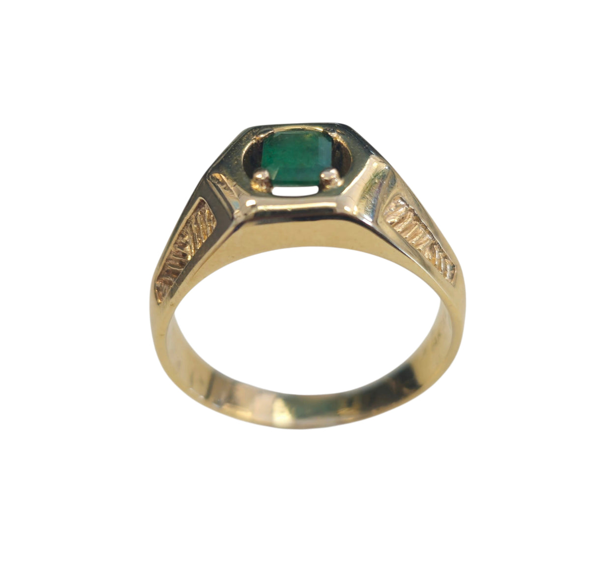 Men's Emerald Ring in 14 Karat Yellow Gold