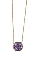 Oval Cut Amethyst Pendant Necklace in 14 Karat Yellow Gold
