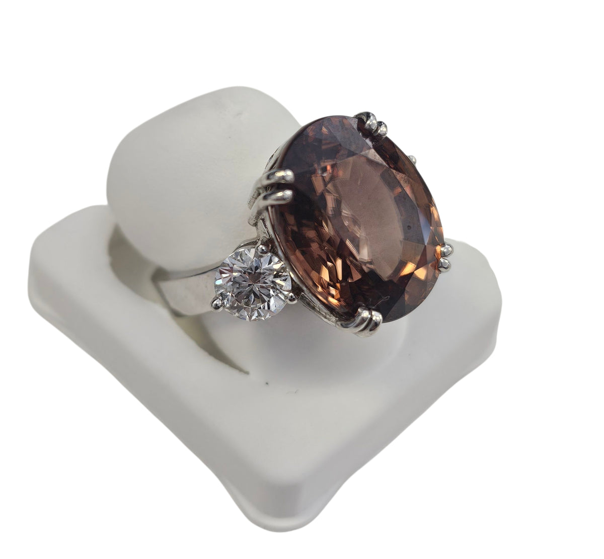 Red Zircon with Diamonds in 18 Karat White Gold