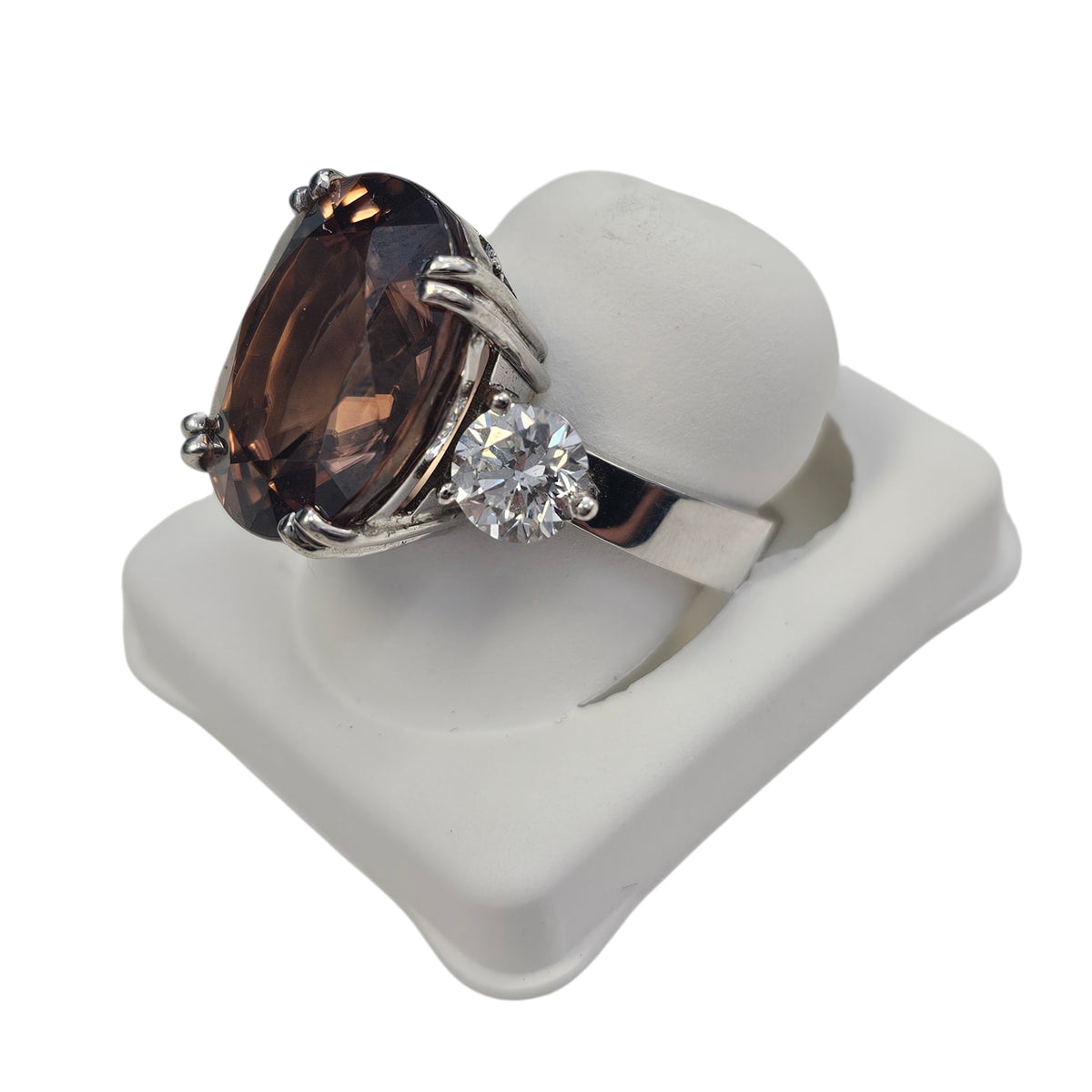 Red Zircon with Diamonds in 18 Karat White Gold