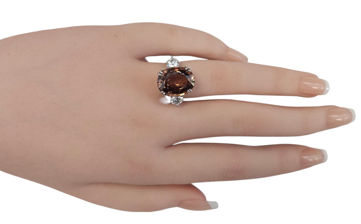 Red Zircon with Diamonds in 18 Karat White Gold