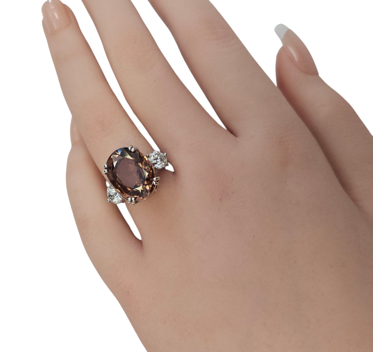 Red Zircon with Diamonds in 18 Karat White Gold
