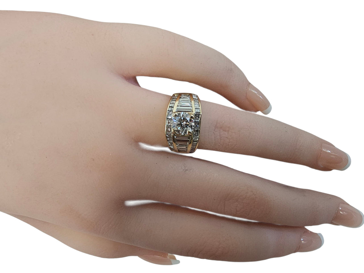 Multi-row Baguette Diamond Ring in 14 Karat Yellow Gold