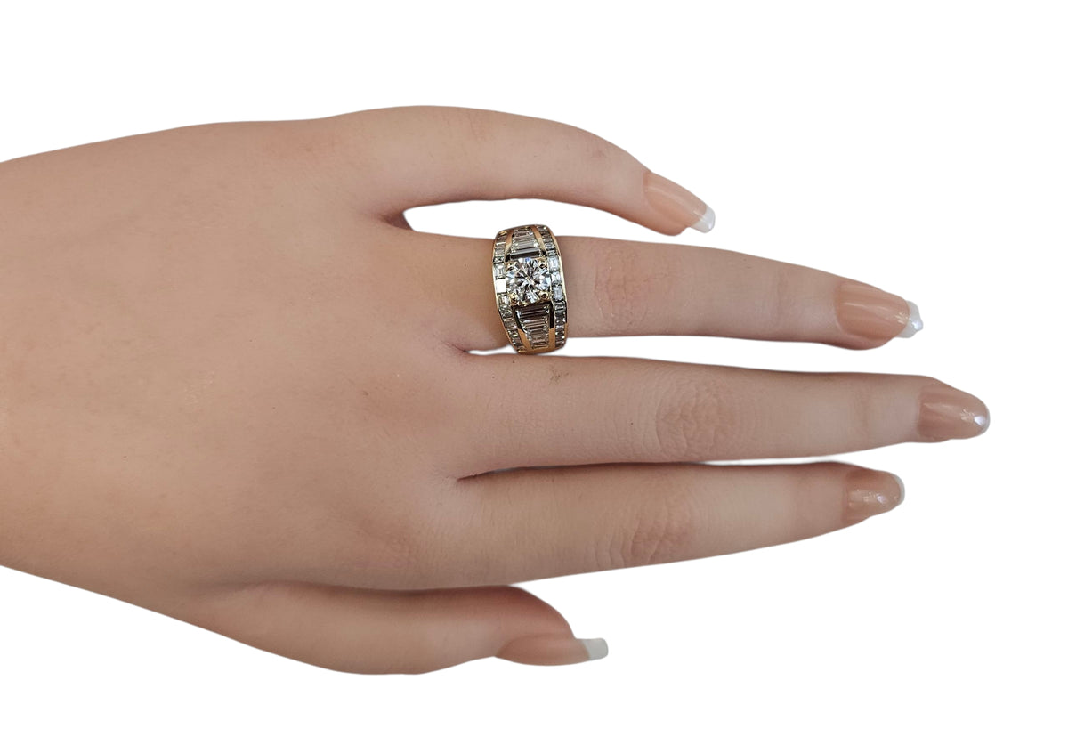 Multi-row Baguette Diamond Ring in 14 Karat Yellow Gold