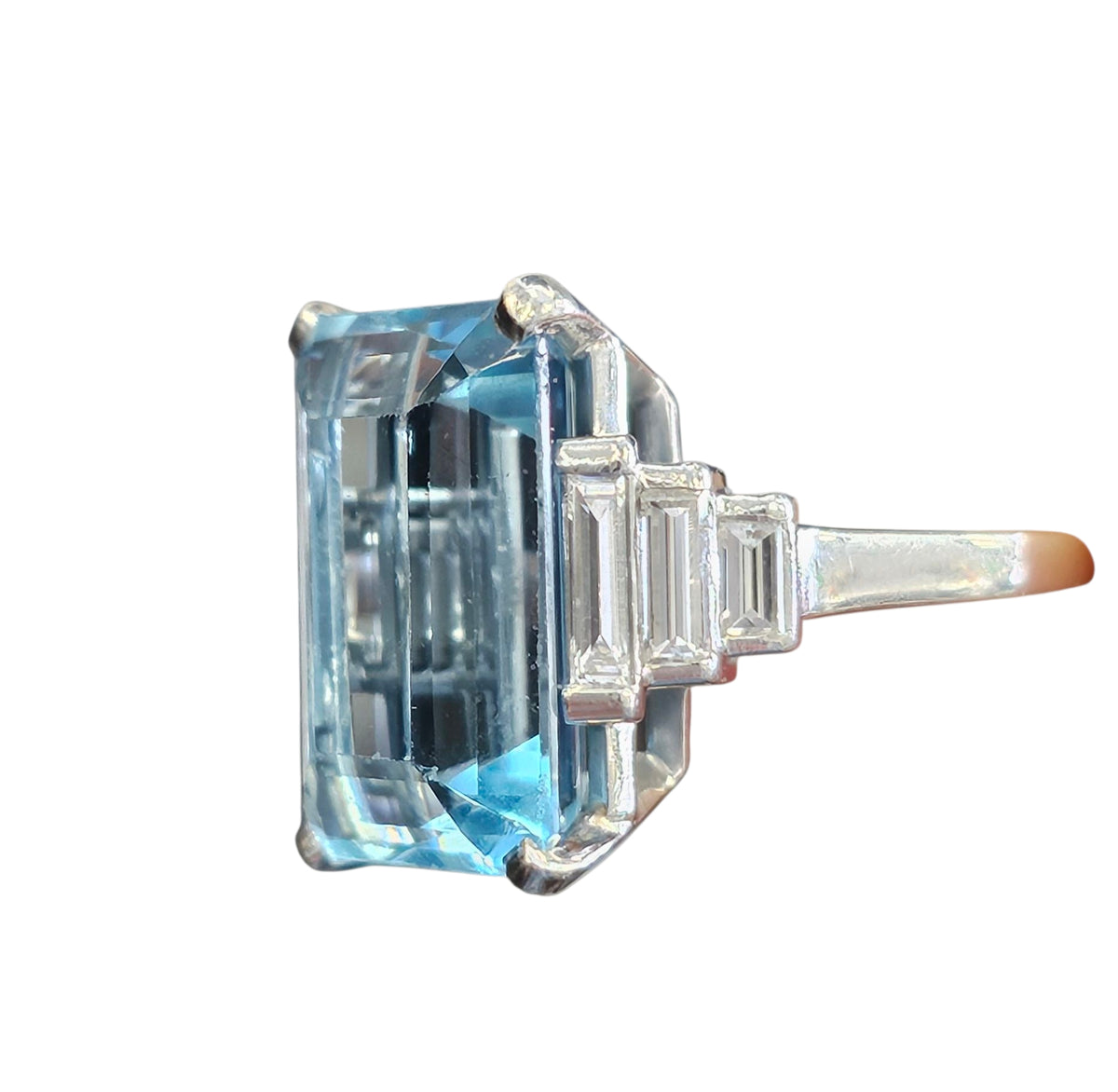 12 Carat Aquamarine Diamond Ring in Platinum