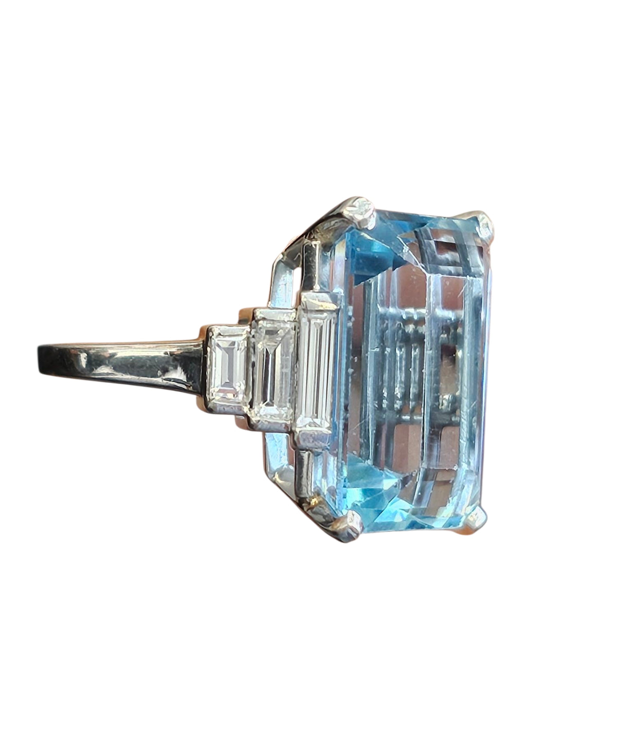 12 Carat Aquamarine Diamond Ring in Platinum