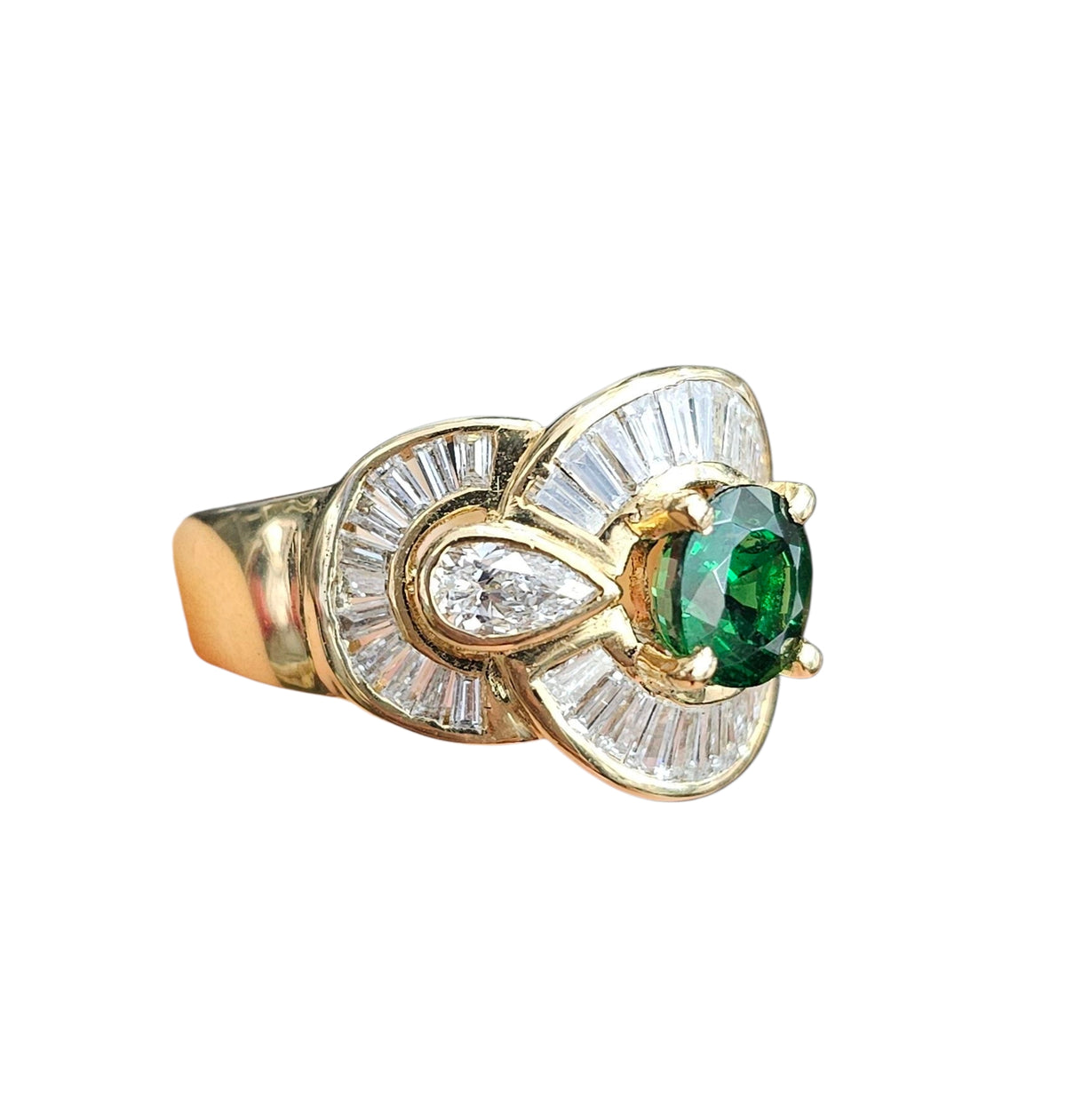 Tsavorite Garnet Diamond Ring in 18 Karat Yellow Gold