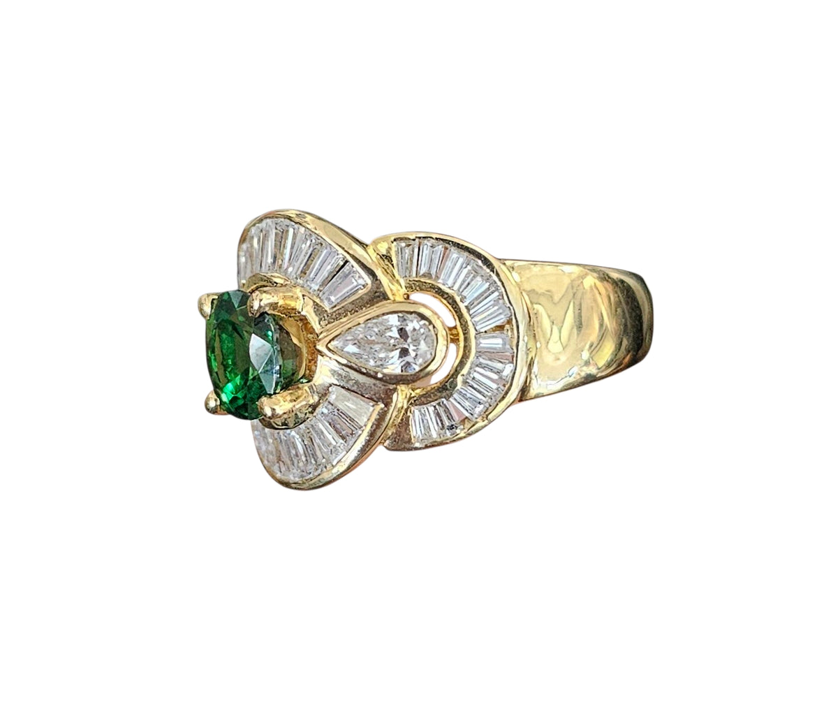 Tsavorite Garnet Diamond Ring in 18 Karat Yellow Gold