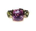 Kunzite and Peridot Ring in 14 Karat Yellow Gold