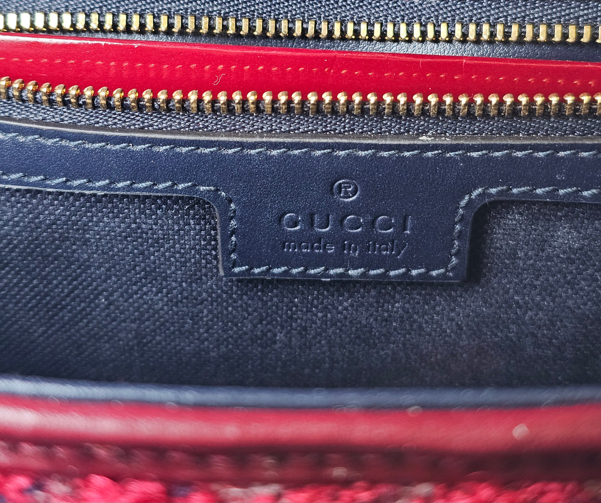 GUCCI RED TWEED GG MARMONT SMALL HANDBAG