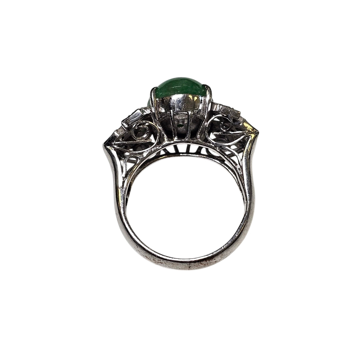 Diamond Jade Ring in 18 Karat White Gold