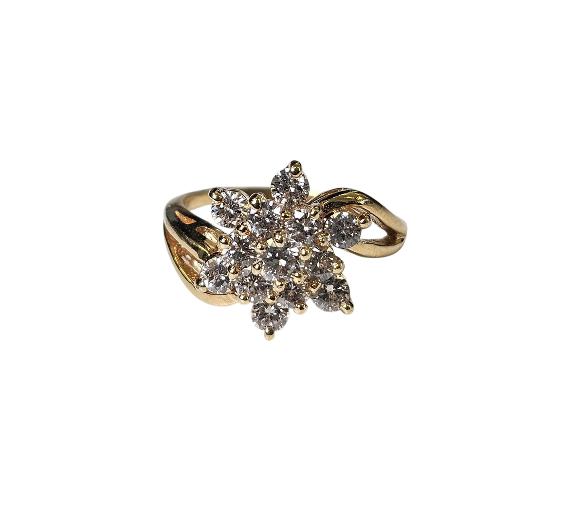 Exquisite Gold and Diamond Cluster Star Ring 14 Karat Yellow Gold