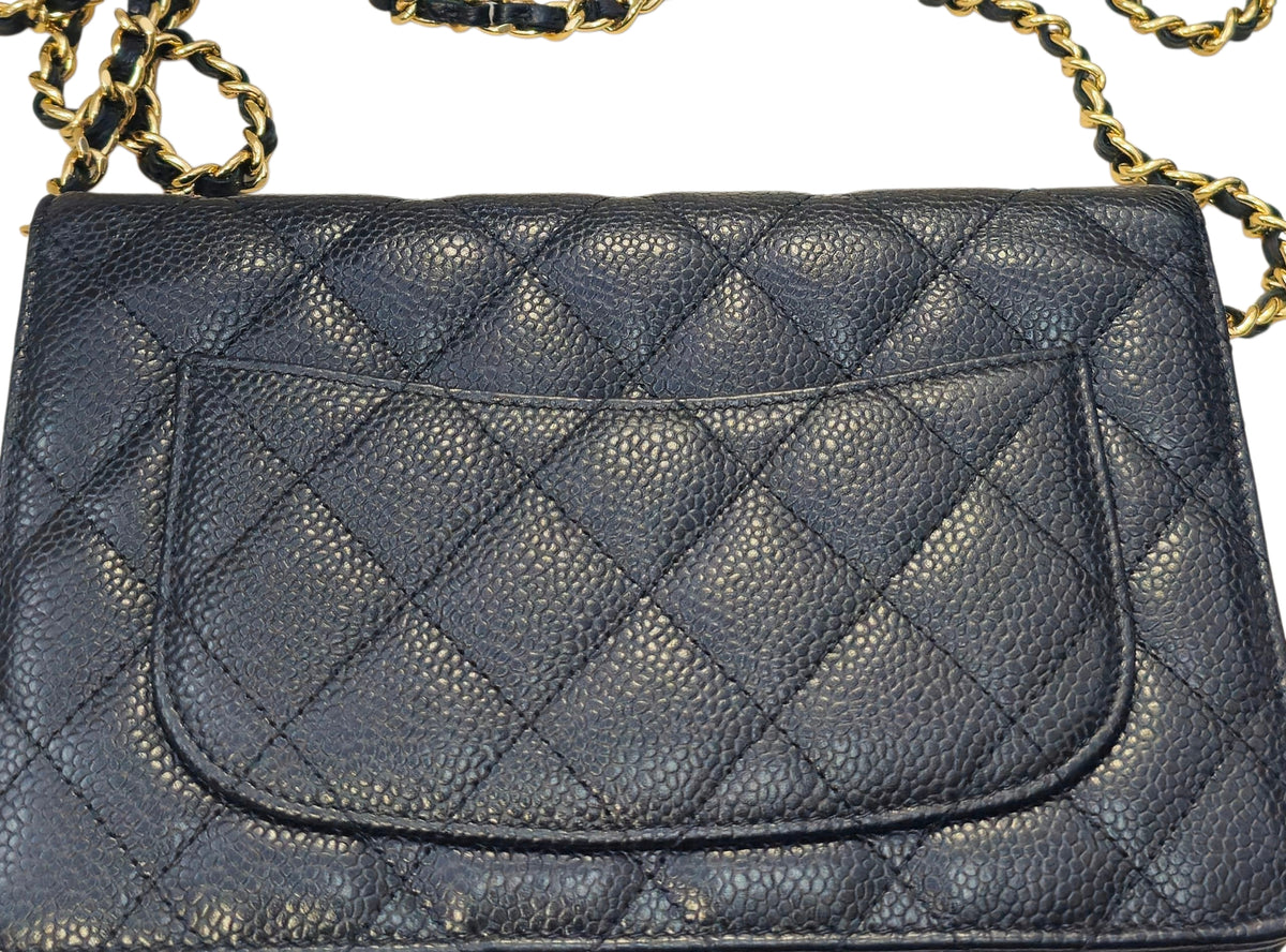 Chanel Black Caviar Quilted Wallet on Chain Handbag