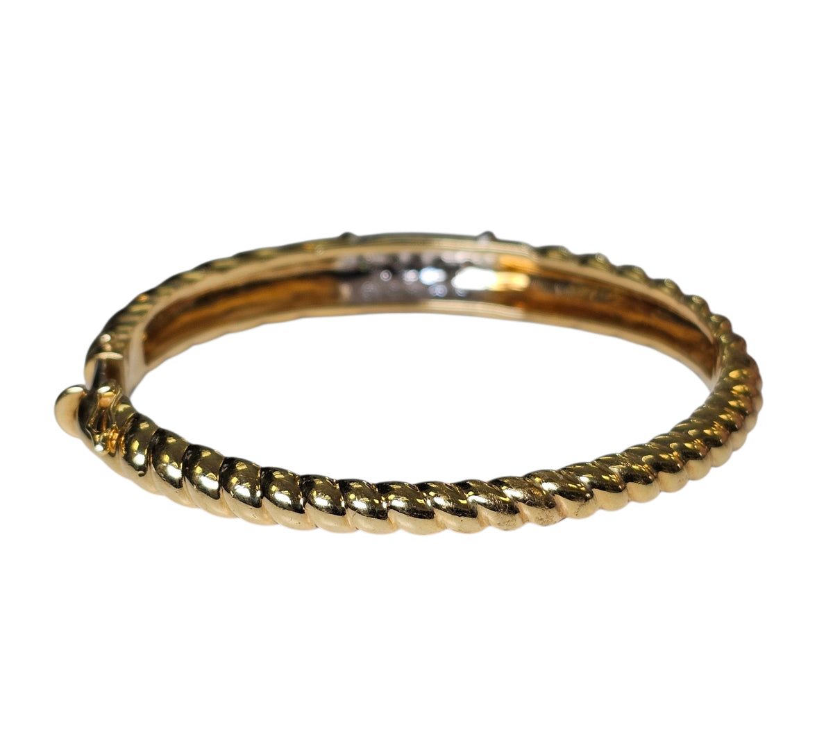 Twisted Style Bangle Bracelet with Diamond Pave made in 18-Karat Yellow Gold.