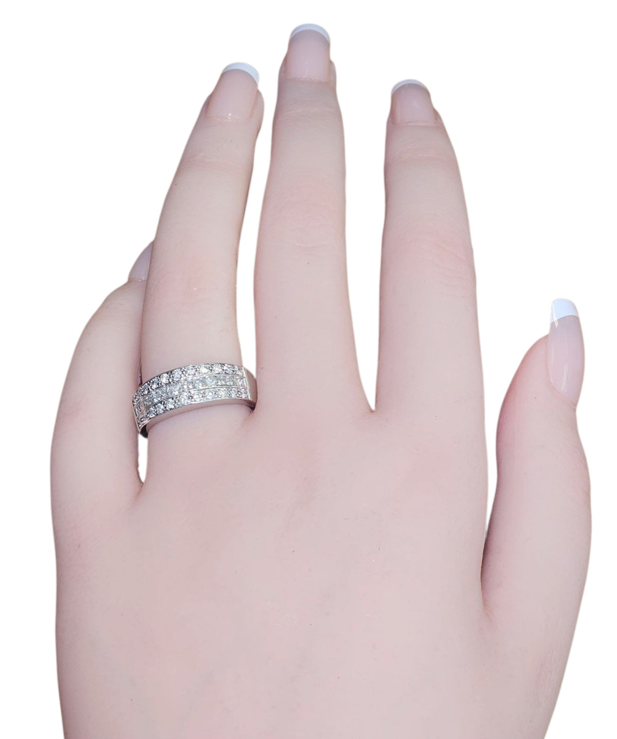 Princess Cut and Melee Diamond Ring in 14 Karat White Gold