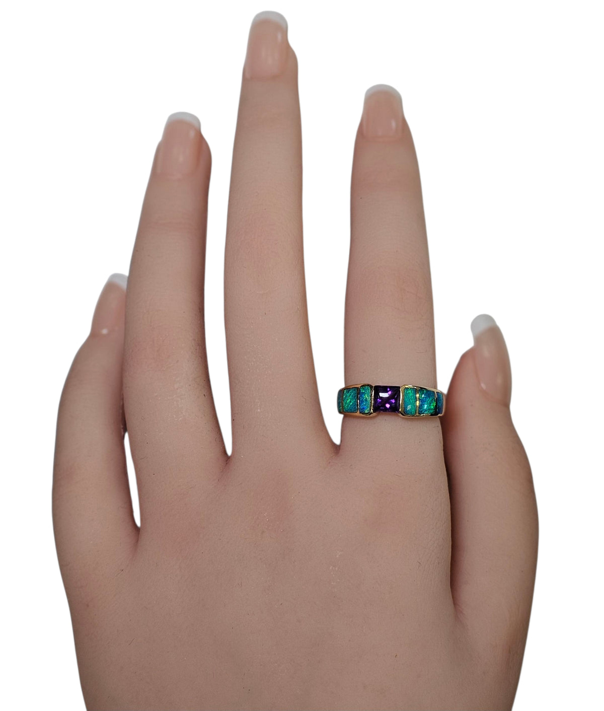 Amethyst Blue Opal Ring in 14 Karat Yellow Gold